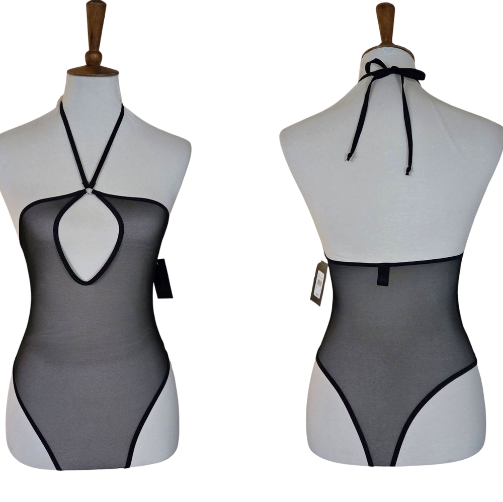 Frederick's of Hollywood Gini Black Mesh Teddy Bodysuit NEW
